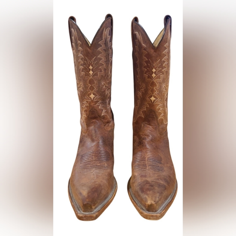 Tony Lama Brown Leather Western Cowboy Boots - Picture 2 of 9